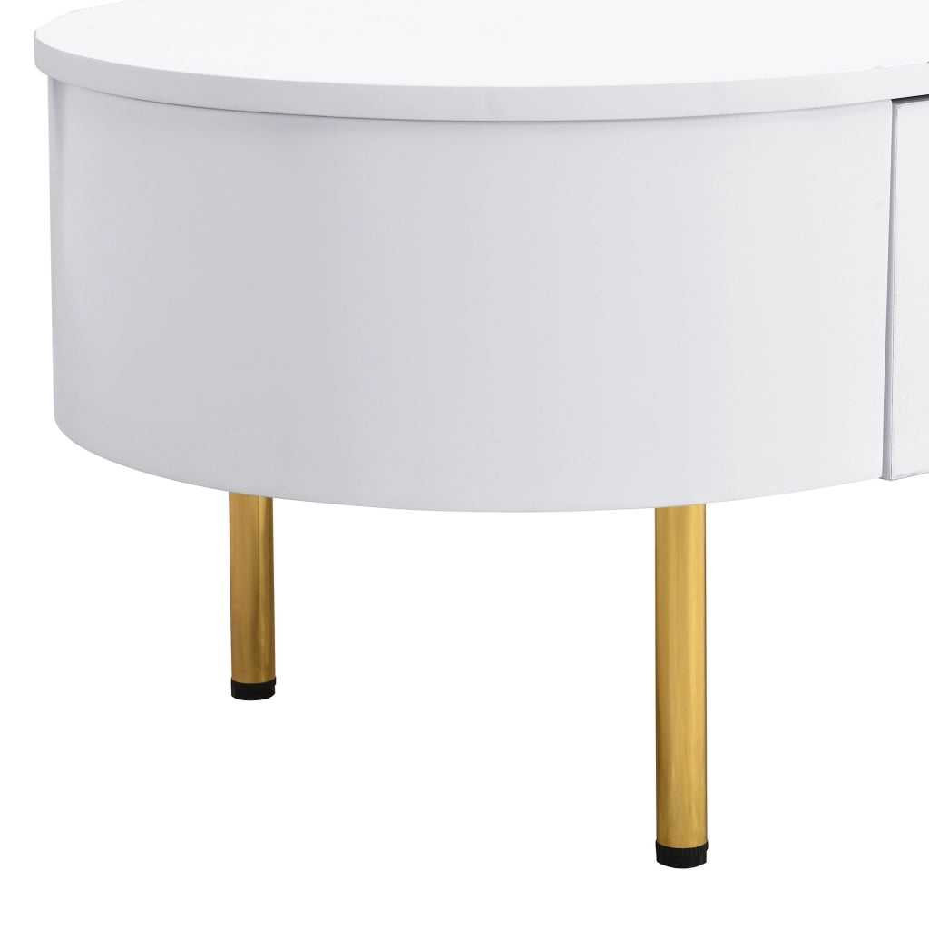Tavolino da salotto con 2 Cassetti; Maniglie e Gambe dorate; Angoli Arrotondati; per Soggiorno; MDF; 108 × 50 × 40 cm