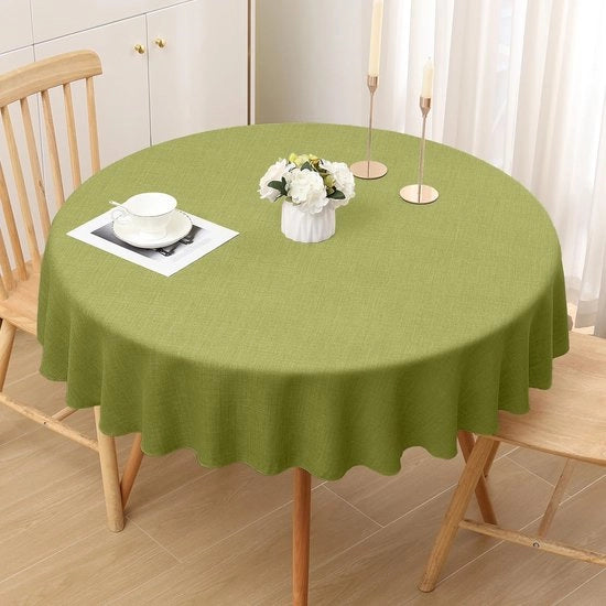Tavolo con Finestra di Lino, Effetto Lotus, Tavolo con Finestra in Lino, Tavolo con Finestra Lino, Tavolo con Finestra Idrorepellente, Tavolo con Finestra con Protezione contro Macchie, Raggio intorno a 140cm, Verde