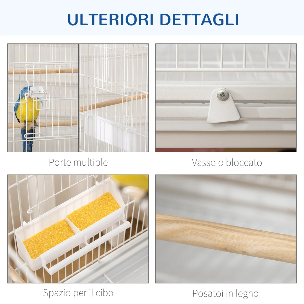 Gabbia per Uccelli da Interni con Trespolo e Vassoio ¨C zephmum ¨C Bianco 78x52x132 cm