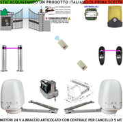 Cancello Elettrico Kit Motori a Braccio Articolato 24 V 2 Ante da 1 a 2,5 MT Centrale 220/24 V Selettore 2 Radiocomandi Faro 2 Fotocellule 2 Paline Accendiluci