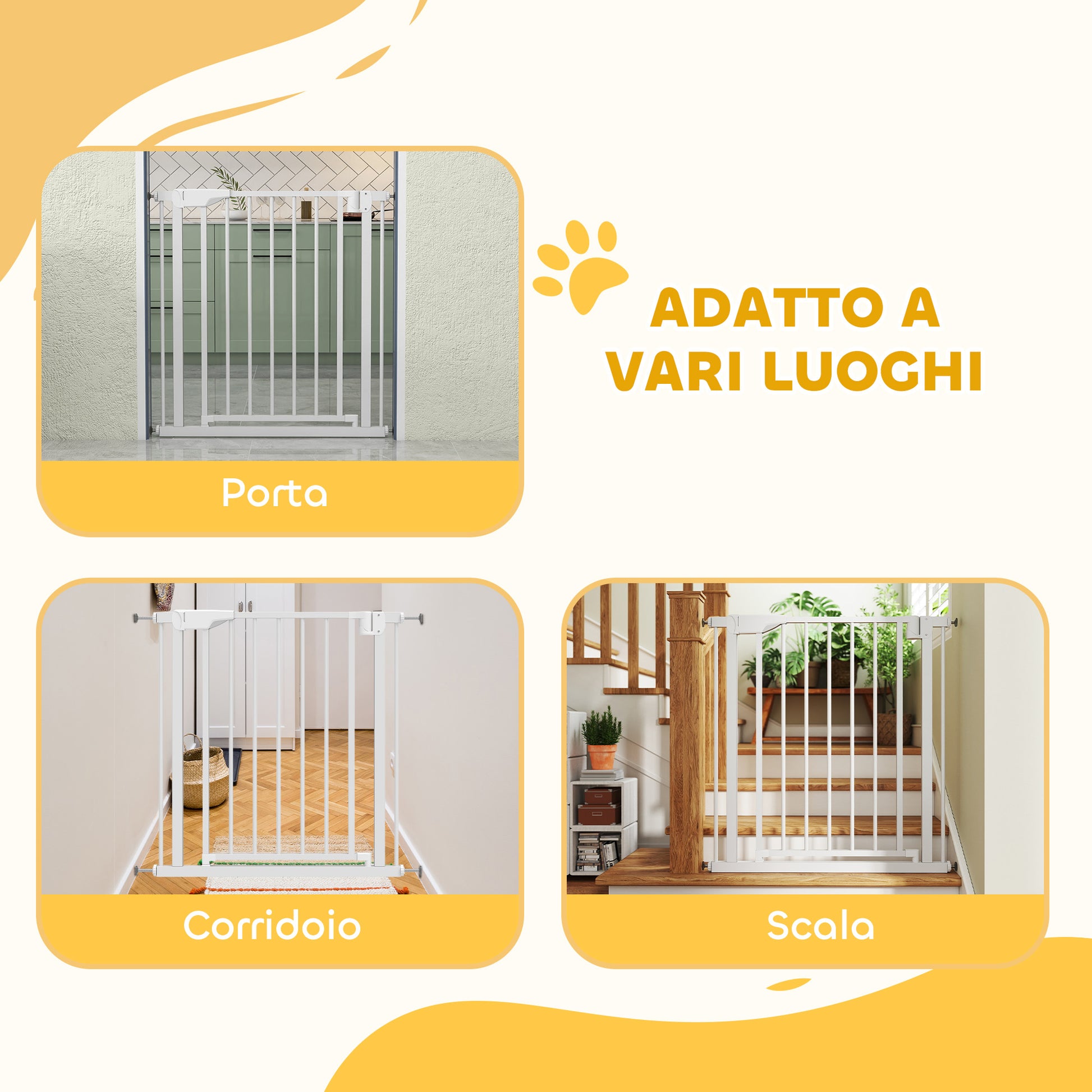 Cancello di Sicurezza per Bambini e Animali 76-82x76 cm Chiusura Automatica e Montaggio a Pressione Bianco