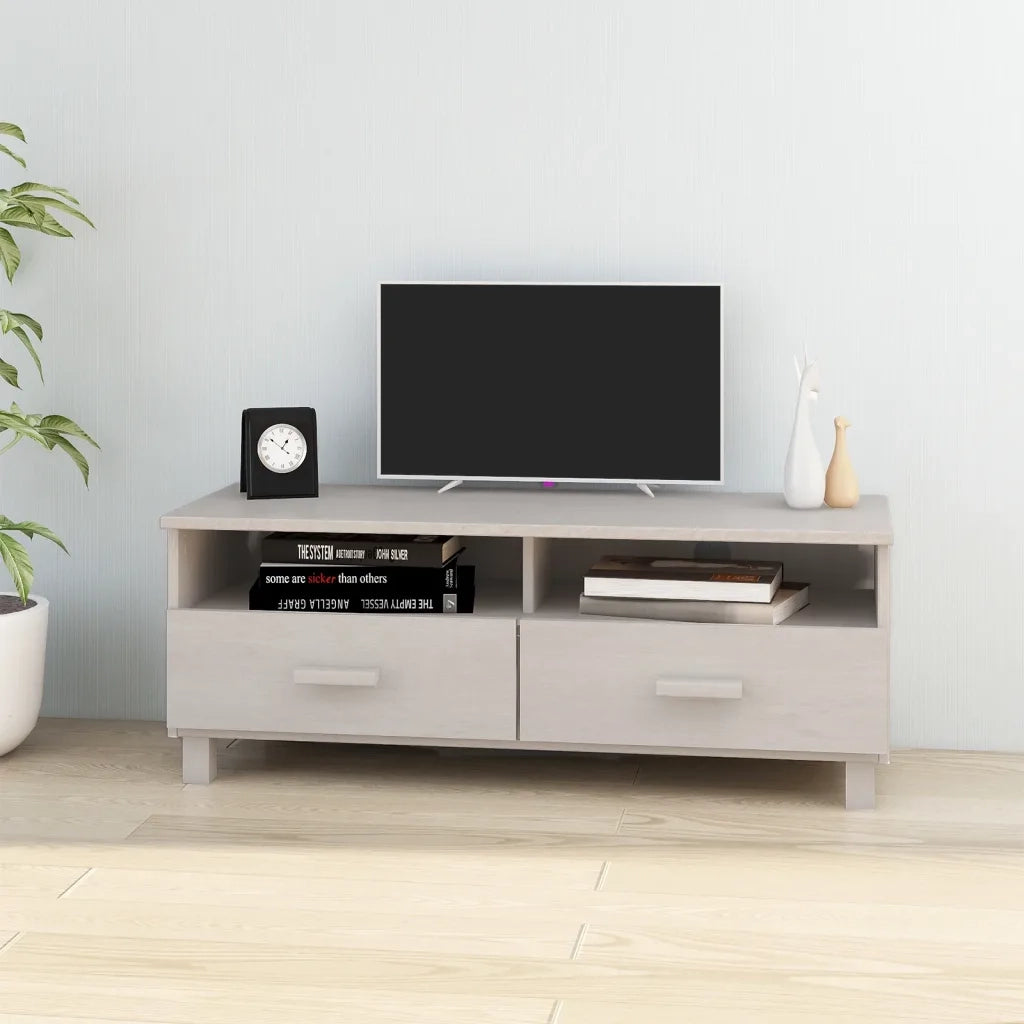 Mobile TV HAMAR Bianco 106x40x40 cm in Legno Massello di Pino 340469