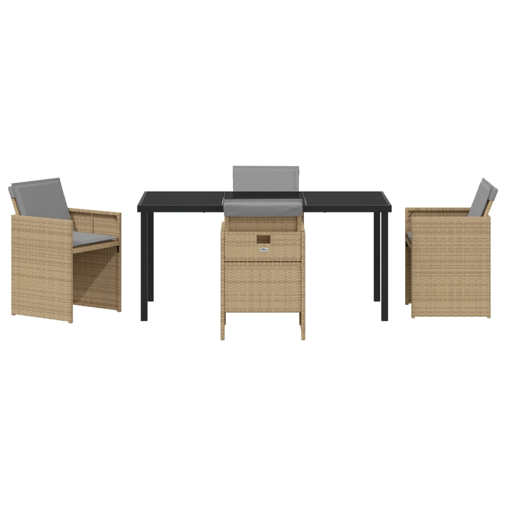 Set da Pranzo da Giardino con 5 Pezzi e Cuscini in Rattan Polietilene Beige