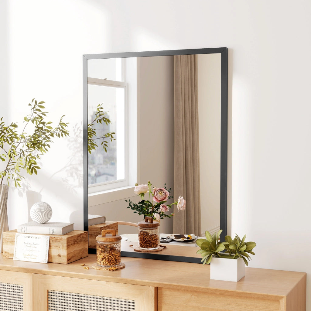 Specchio con Ganci da Parete ¨C zephmum ¨C Vetro e MDF, 60x80 cm, Nero