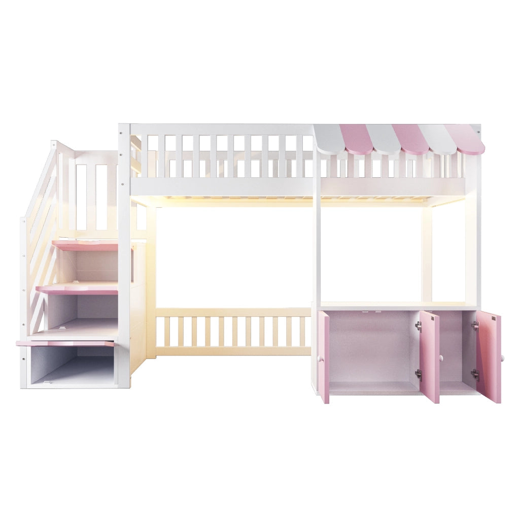 Letto a soppalco multifunzione 90 x 200 cm con luci LED