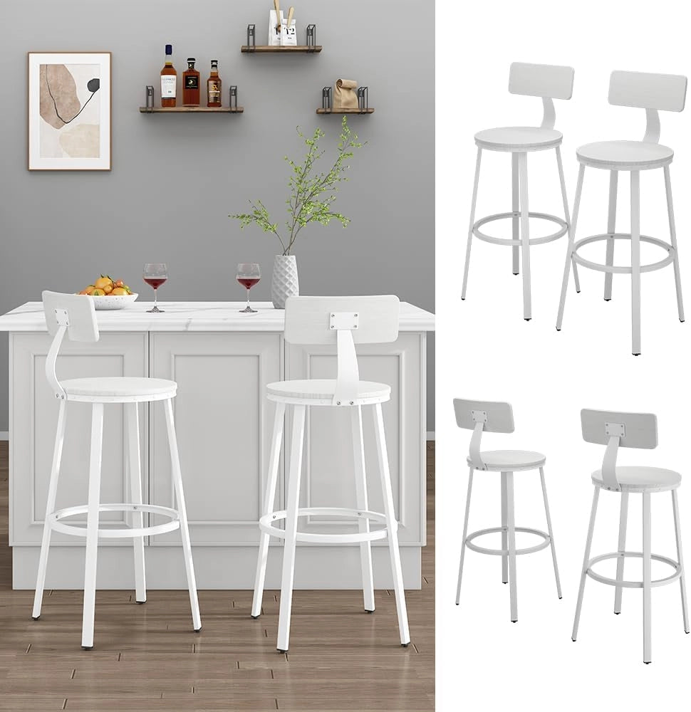Sgabelli da bar Caracas, Bianco, 34 x 102 cm Set di 2, con poggiapiedi e struttura in metallo stabile