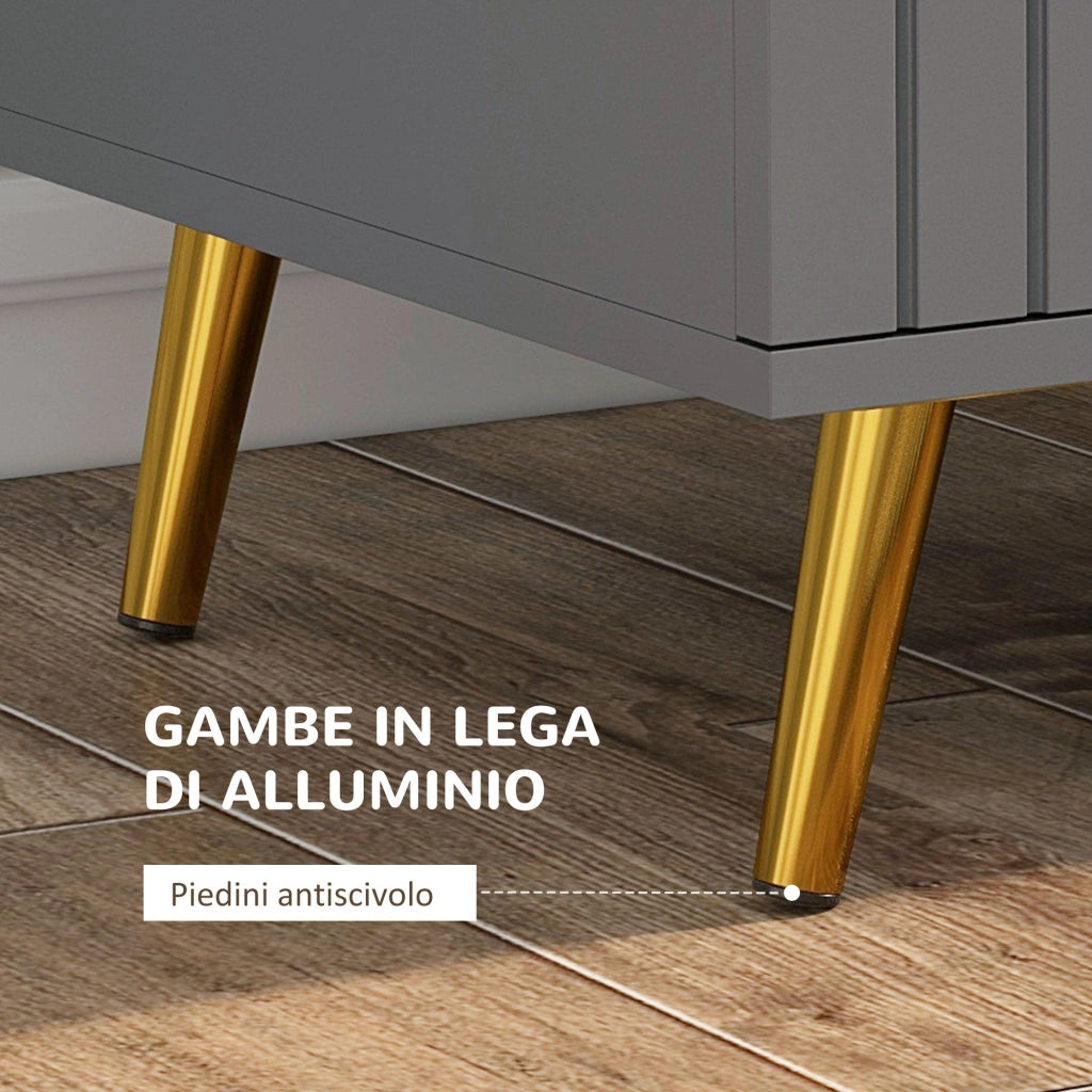 Cassettiera 4 Cassetti Design Moderno 60x40x90 cm in Legno e Alluminio Oro e Grigio Scuro