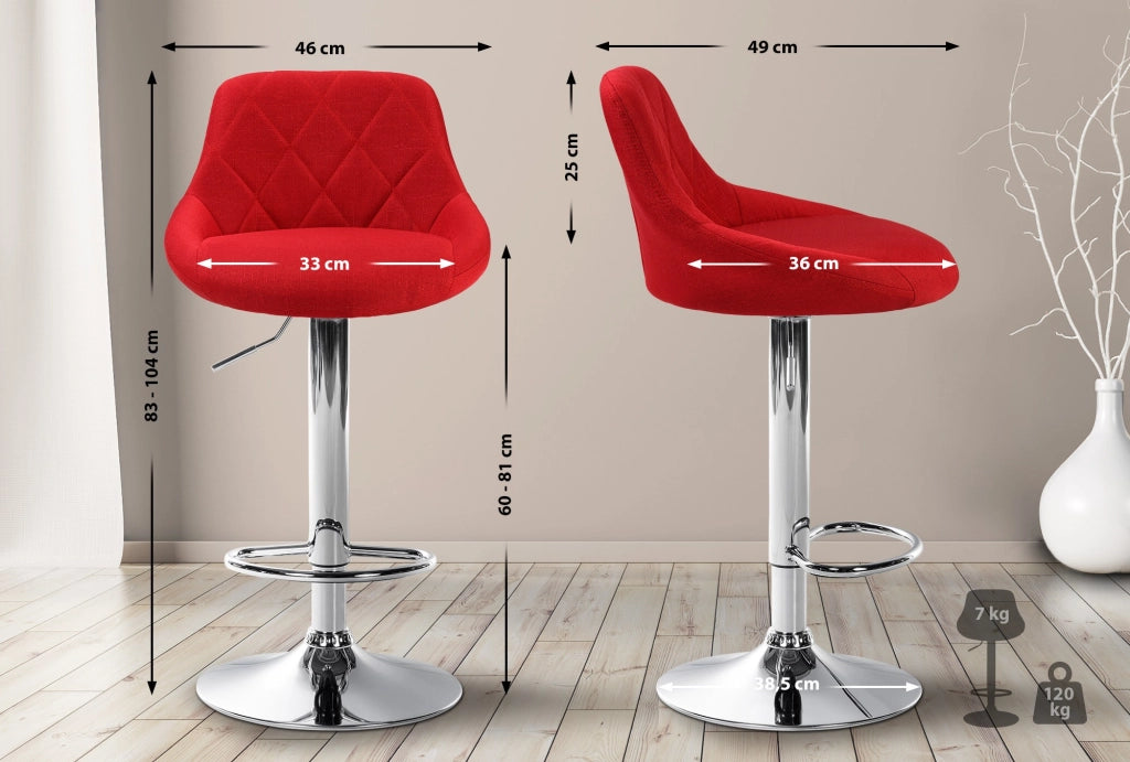 Sgabello bar LAZIO in tessuto rosso,cromo