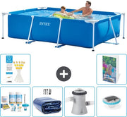 Piscina Reclinabile a Forma di Rettilineo - 260 x 160 x 65 cm - Blu - Incluso Kit di Manutenzione - Ombrellone Solare - Pompaggio Filtro Piscina - Illuminazione - 7 pezzi