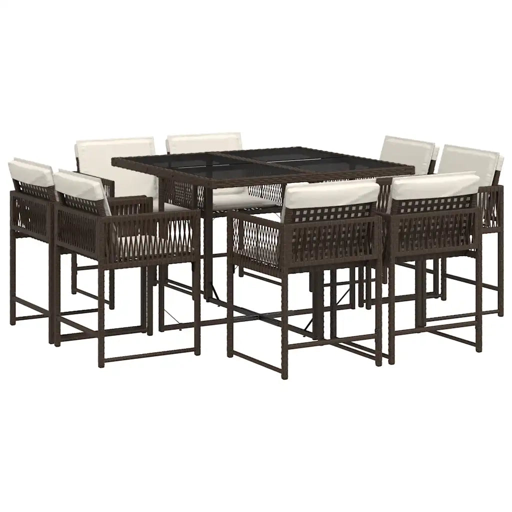 Set da Pranzo da Giardino 9pz con Cuscini Marrone in Polyrattan 3211557