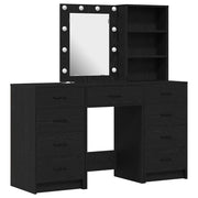 Toeletta | Tavolo da Trucco con cassetto 3 pz Nero Legno multistrato
