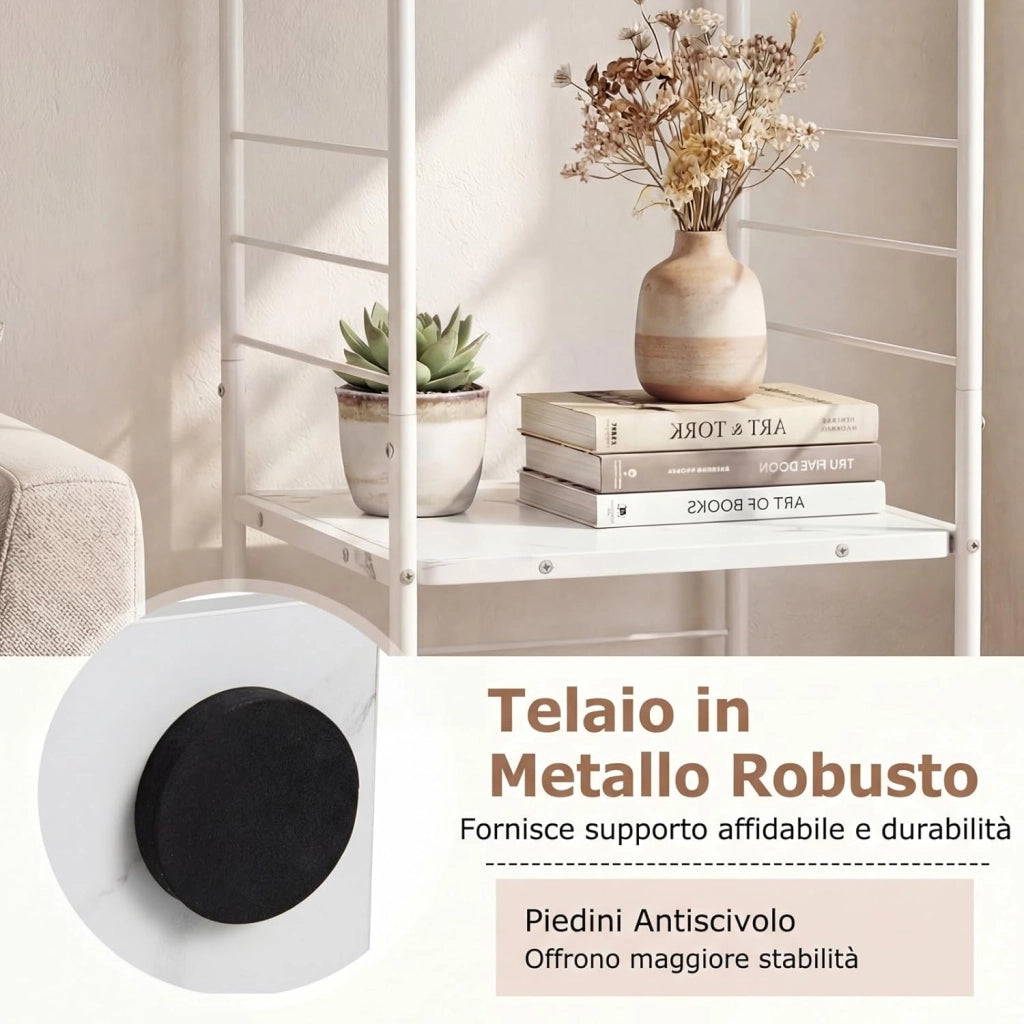 Supporto Giradischi Girevole a 4 Ripiani, Porta Dischi Rotante a 360° con Struttura in Metallo, Scaffale d'Angolo Salvaspazio per Casa, Ufficio e Soggiorno, 40x40x115 cm (Bianco)