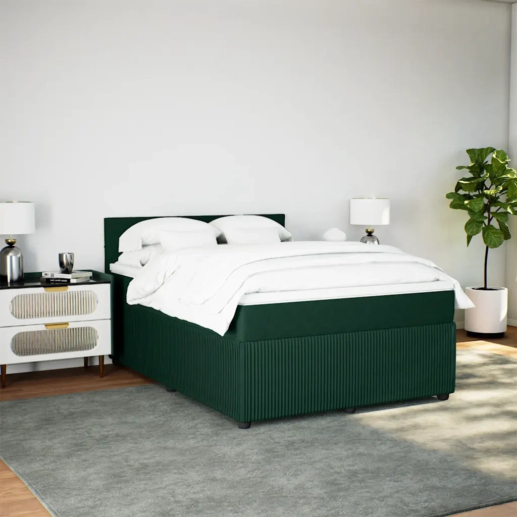 Giroletto a Molle con Materasso Verde Scuro 140x190 cm Velluto