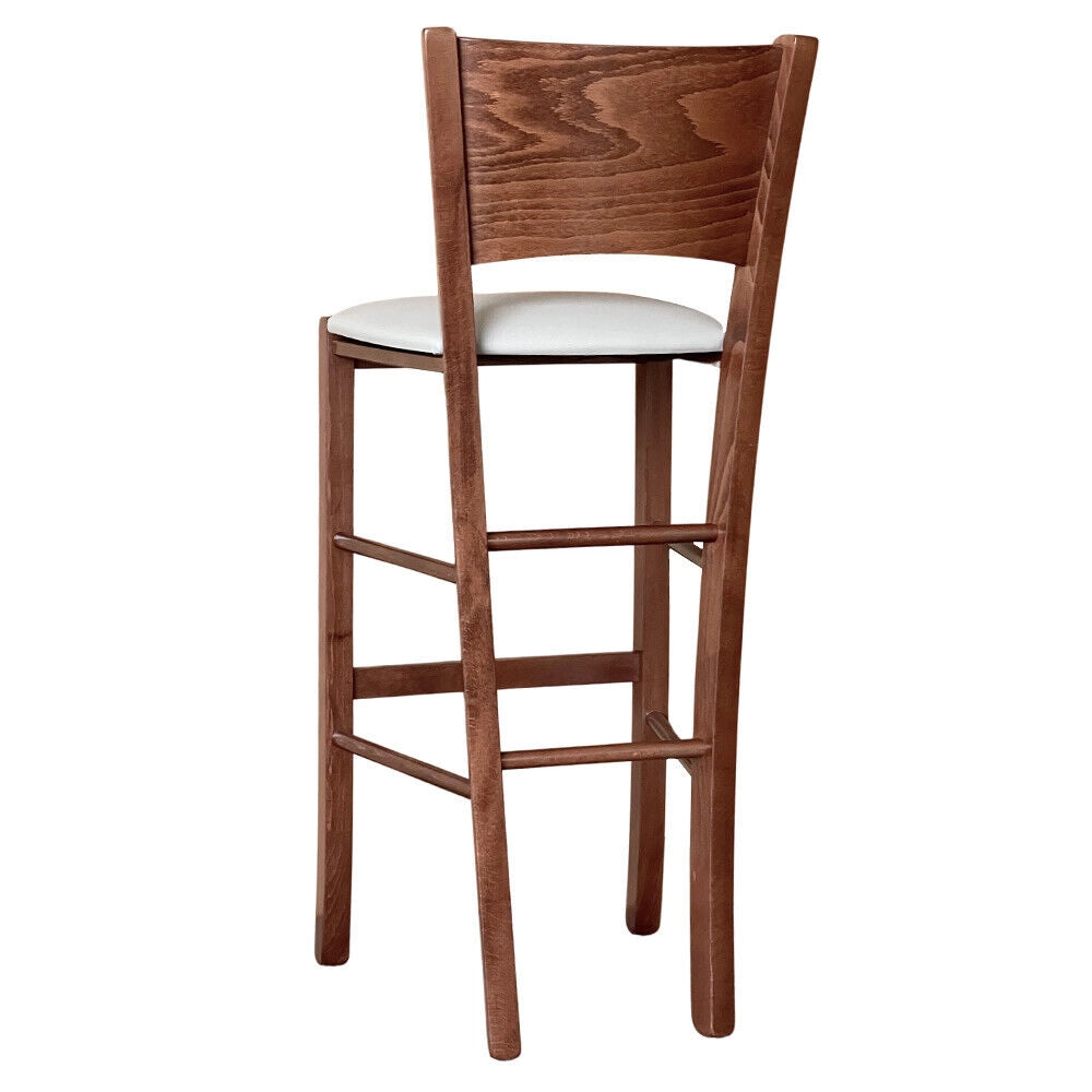 Sgabello alto da bar lucy in legno noce scuro h 73 con seduta in ecopelle grigio