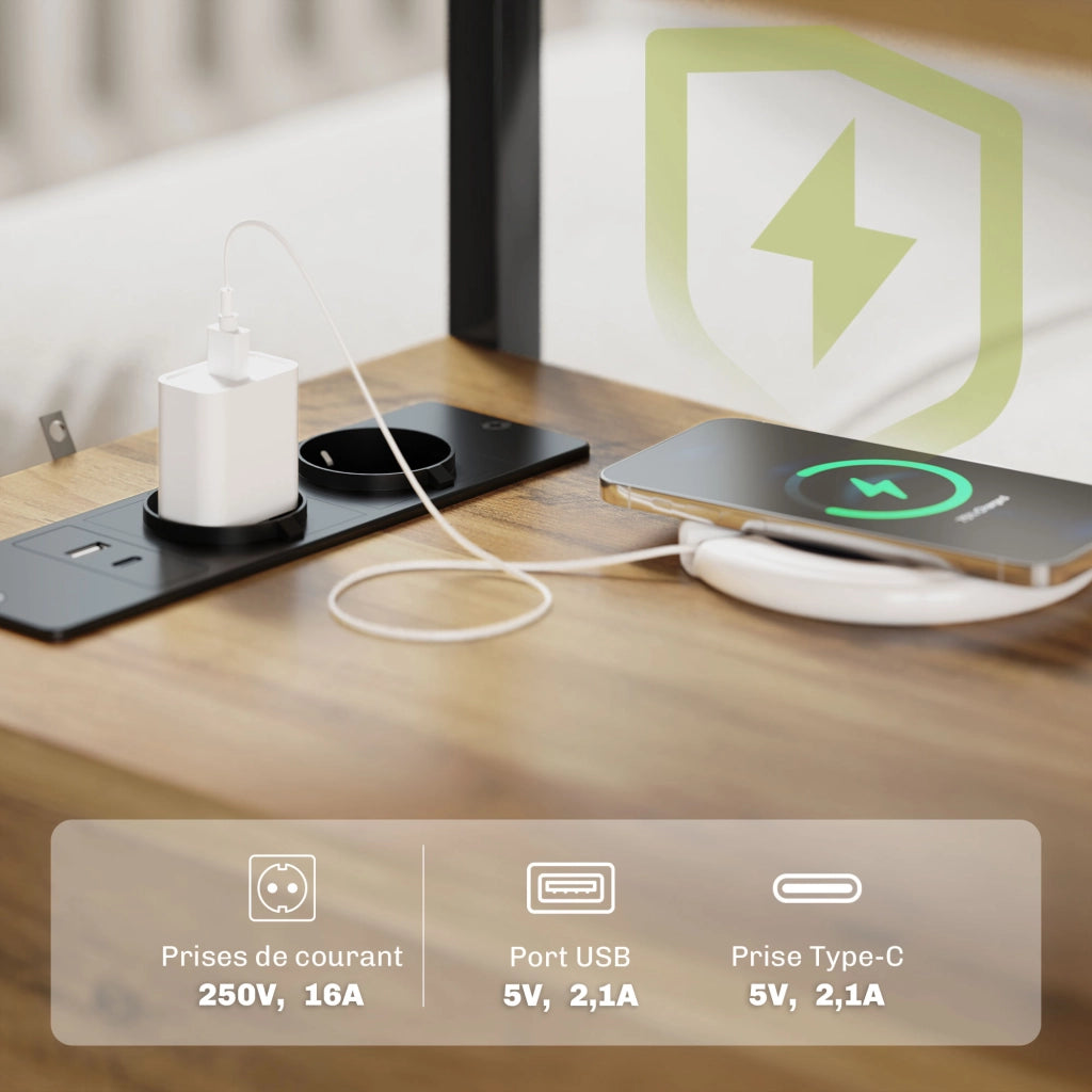 Tavolino da salotto con 2 prese USB e 1 presa Type C ¨C zephmum ¨C Legno naturale