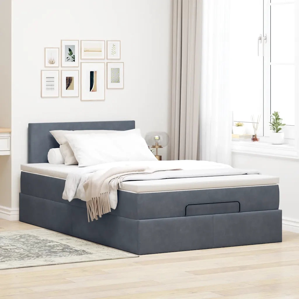 Pouf Letto con Materasso Grigio Scuro 120x190 cm Velluto 3311688