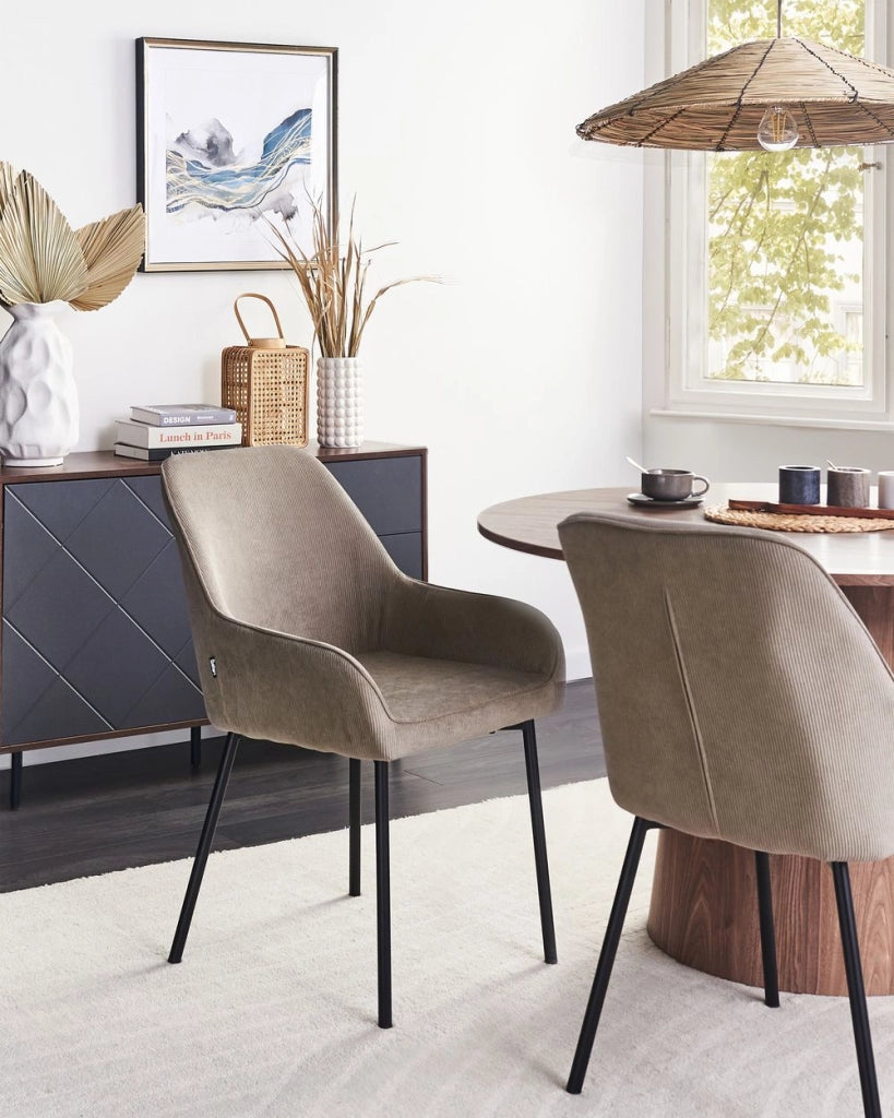 Set di 2 Sedie da Pranzo con Rivestimento in corda beige gambe dorate glamour retrò