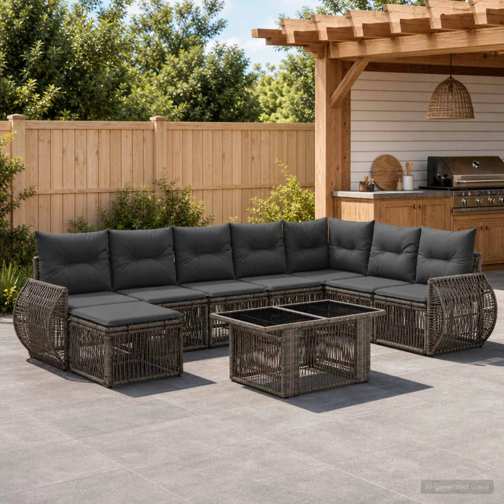 Set Divano da Giardino 9 pz Grigio e Grigio Scuro polyrattan 3436988