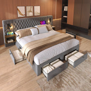 Letto matrimoniale 180 × 200 cm con 2 comodini, 4 cassetti, lampada da lettura e USB, senza materasso, velluto grigio
