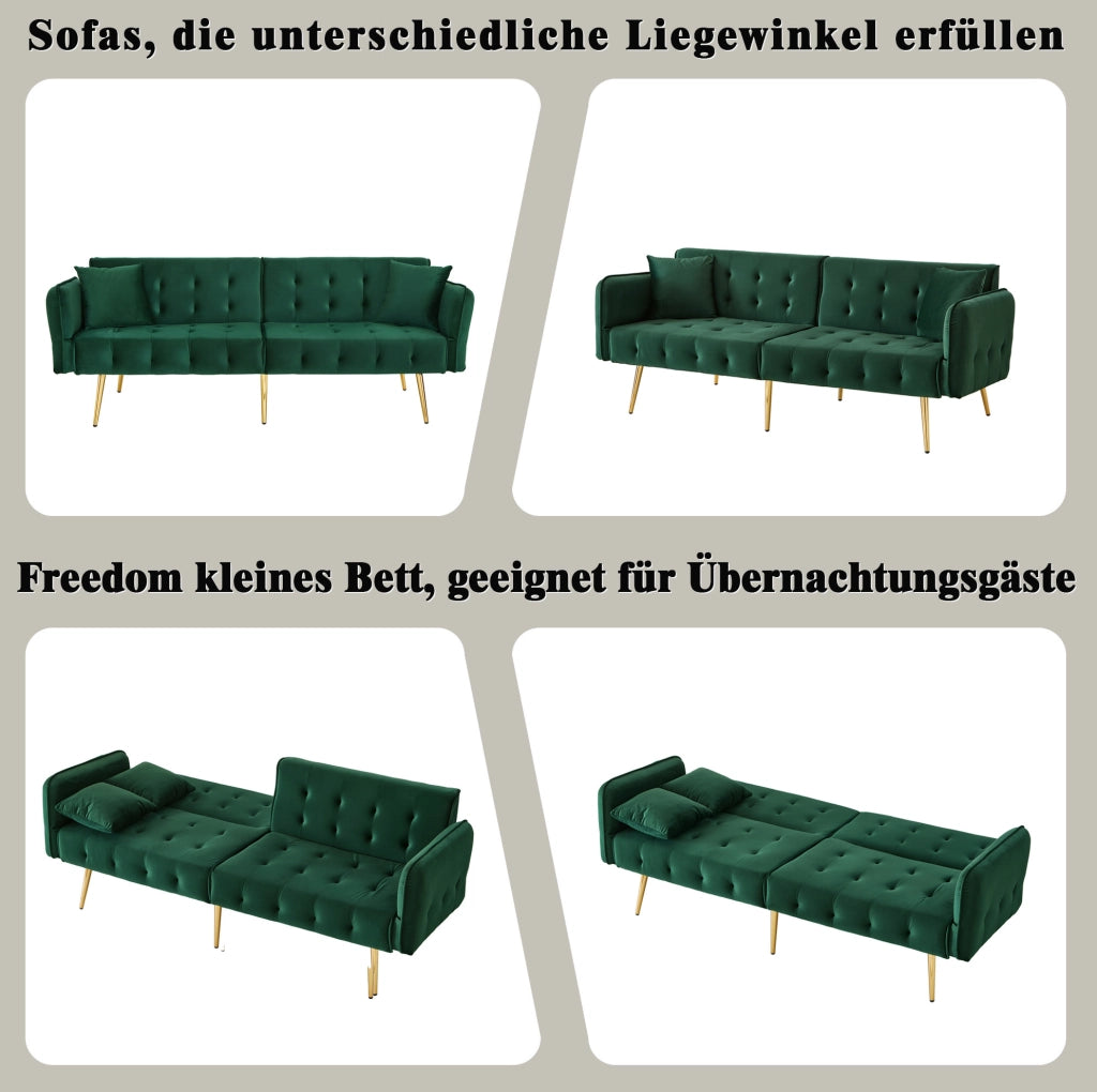DIVANO LETTO 2 POSTI 215x81,5 cm Verde in velluto