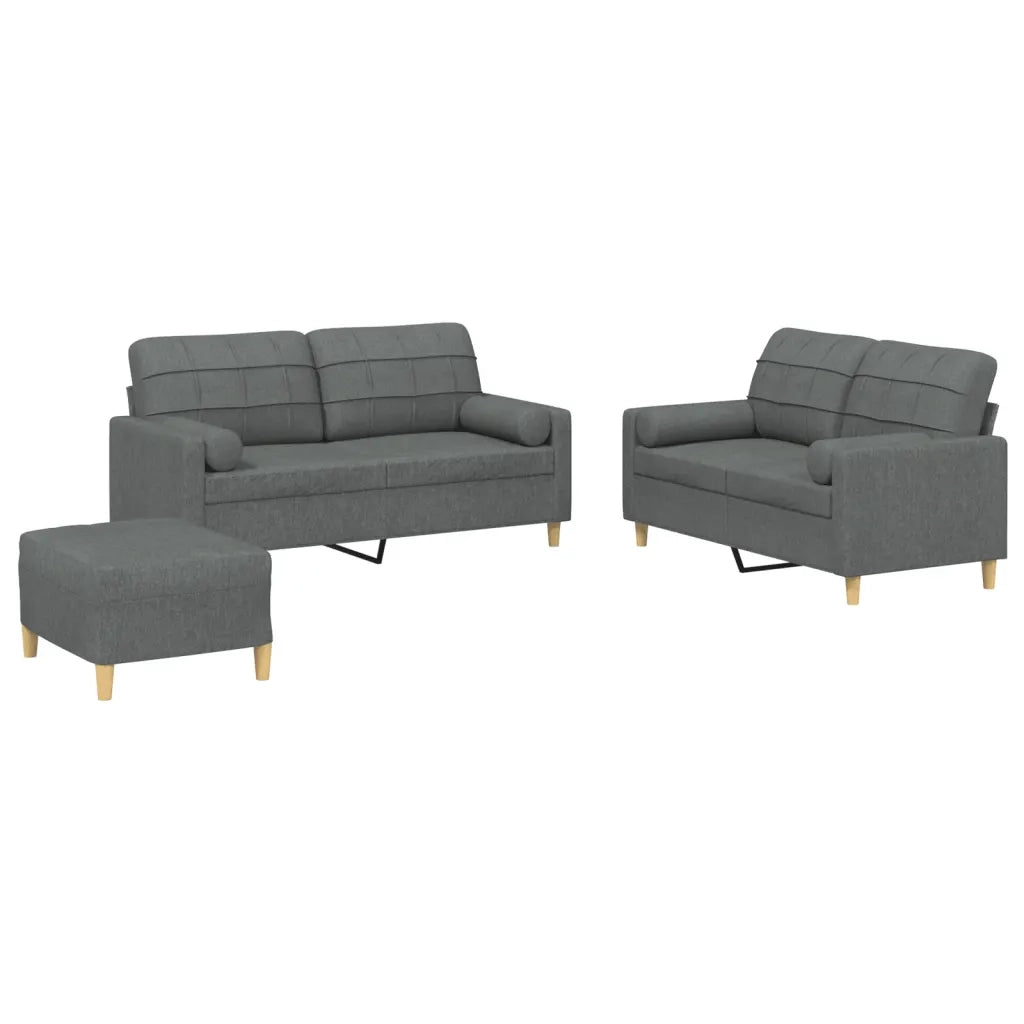 Set di Divani 3 pz con Cuscini Grigio Scuro in Tessuto 3201299