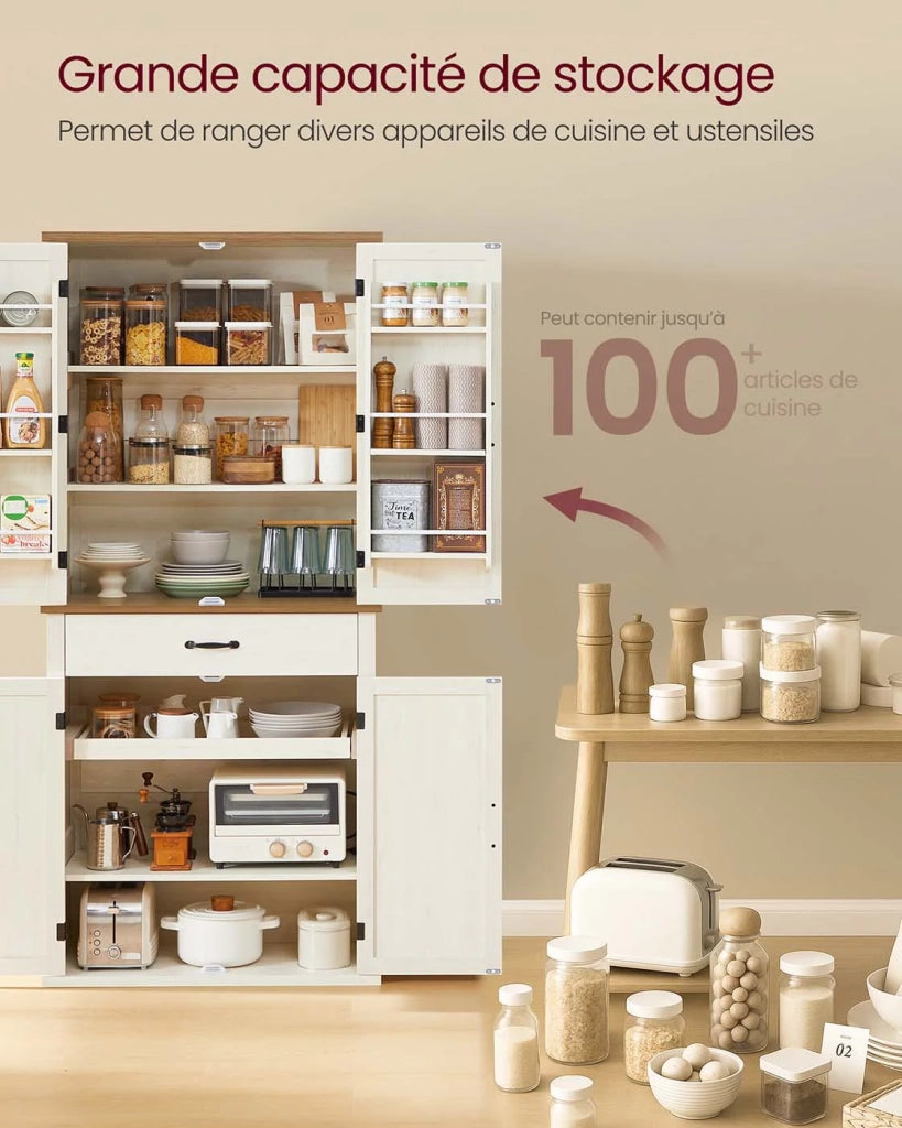 Credenza alta da cucina mobiletto portaoggetti 40 x 76 x 178 cm ampio spazio con un cassetto 4 ripiani regolabili 6 ripiani sull'anta per soggiorno/cucina bianco 12_0004536