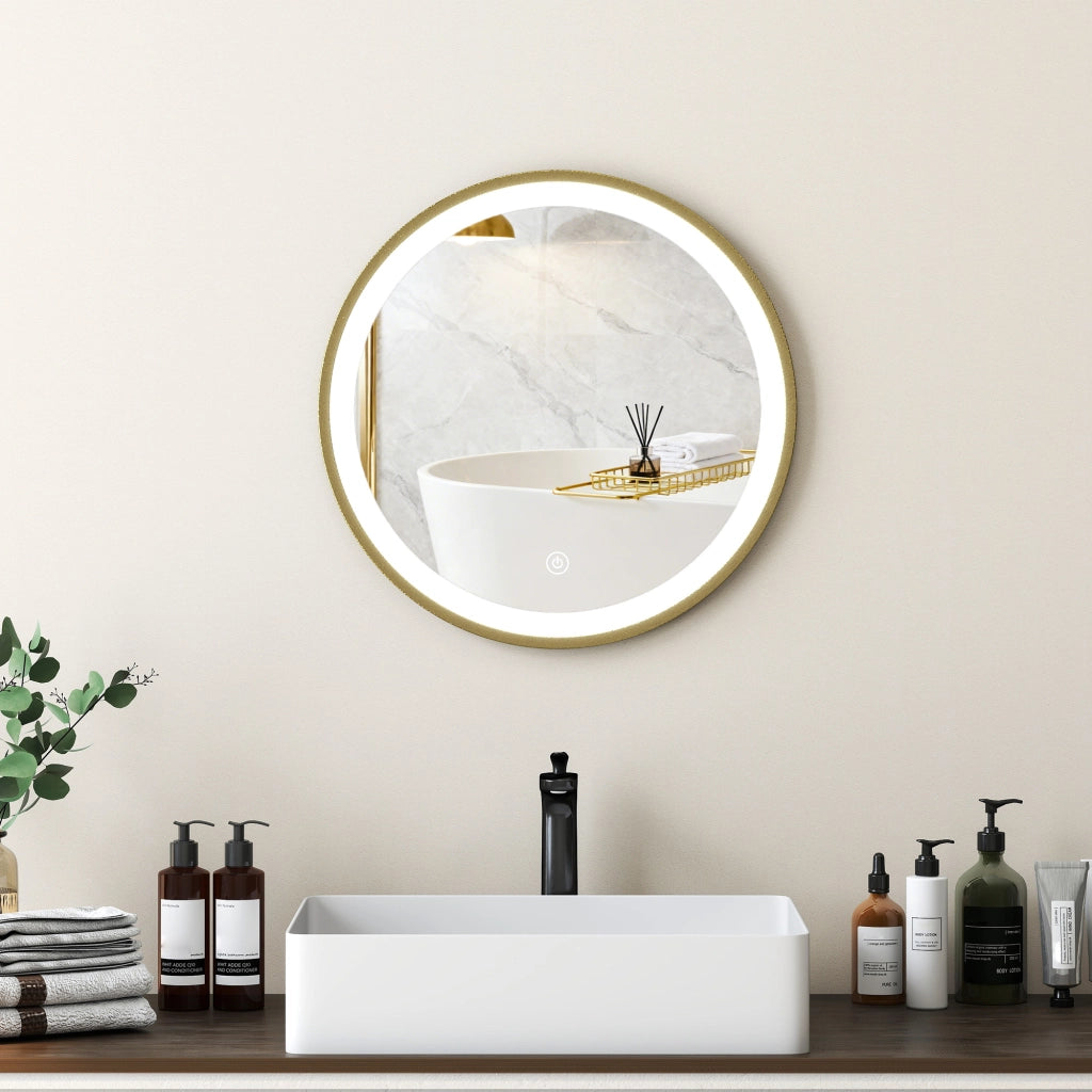 Specchio Bagno LED Rotondo 40 cm ¨C zephmum ¨C Dorato, Regolabile, 3 Luci
