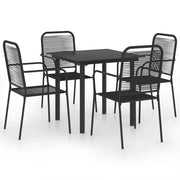 Set da Pranzo da Giardino 5 pz | Set Salotto da Giardino Nero in Vetro e Acciaio