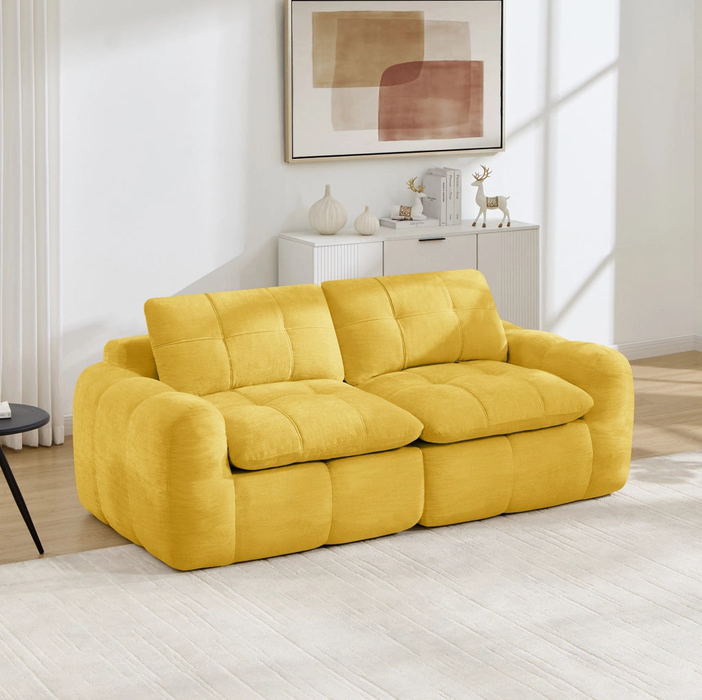 Divano modulare 2 posti 194x97 cm giallo in ciniglia; senza montaggio