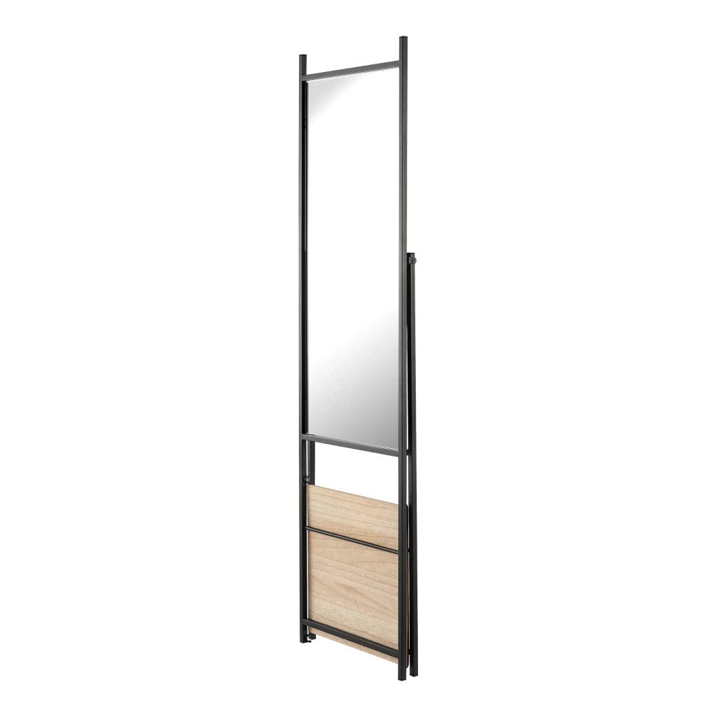 Specchio a figura intera con mensola color camoscio 150 x 44 x 60 cm effetto rovere nero 03_0007966