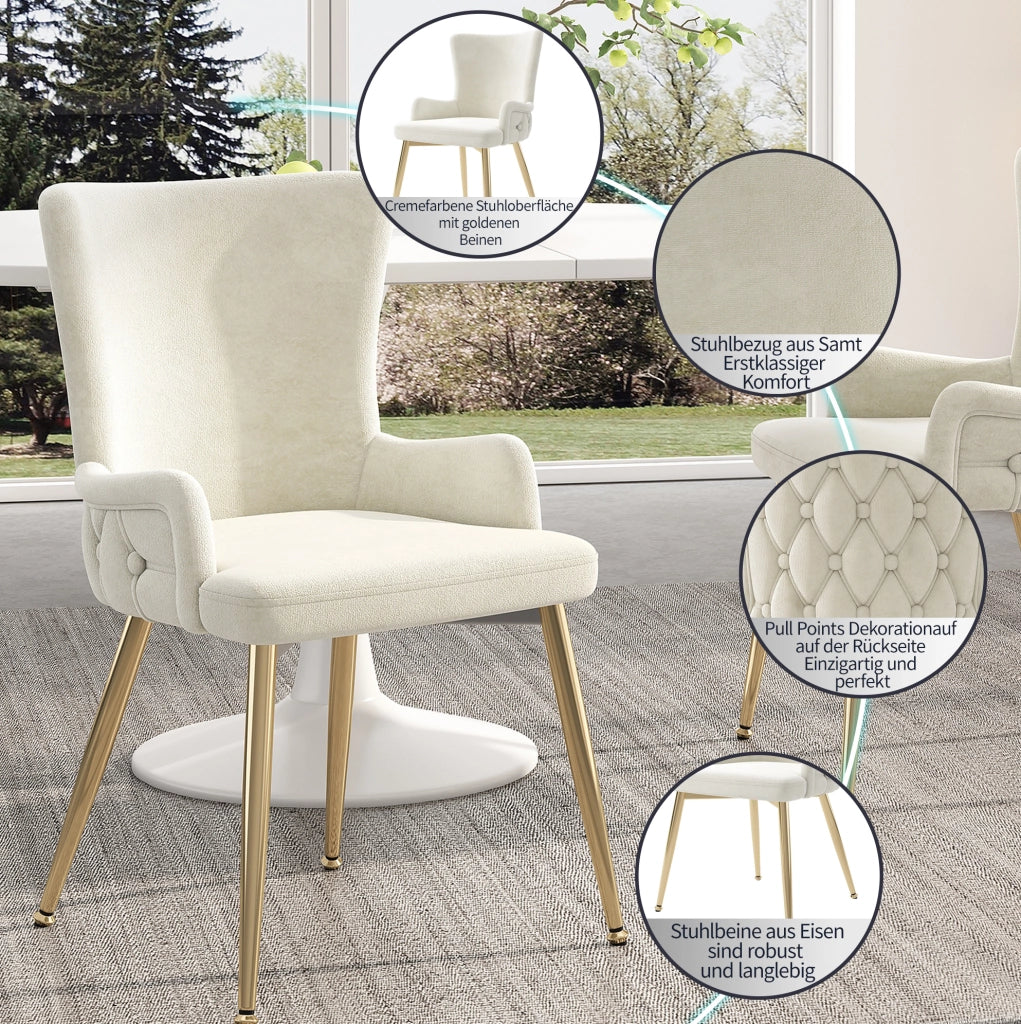 Set di 6 sedie in velluto con gambe in metallo beige