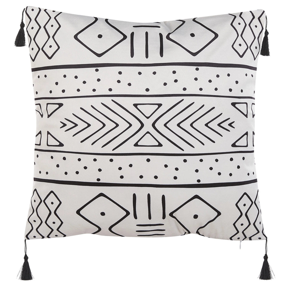 Set di 2 cuscini motivo geometrico nappe 45 x 45cm bianco e nero