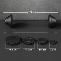 Set di Bilanciere e Dischi da 70 kg totali con 8 Pesi, Bilanciere Palestra Regolabile Antiscivolo in Acciaio, Plastica e Sabbia, Barra Ø25 mm, 170x40.5x40.5cm, Nero