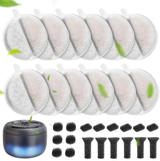 Filtro per fonte acqua per gatti - 12 pezzi e filtro a spugna - 18 pezzi - con filtro a carbone - filtro a schiuma - per fonte acqua da 84 FL oz/25 l - per gatti e cani