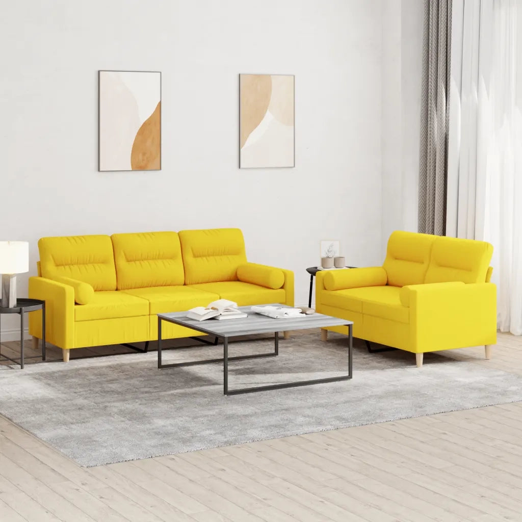 Set di Divani 2 pz con Cuscini Giallo Chiaro in Tessuto 3201621