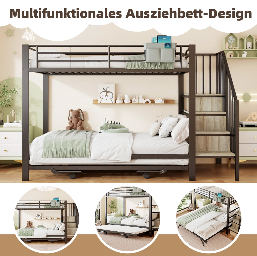 Letto a castello 90x200 cm con letto estraibile 180x200 nero