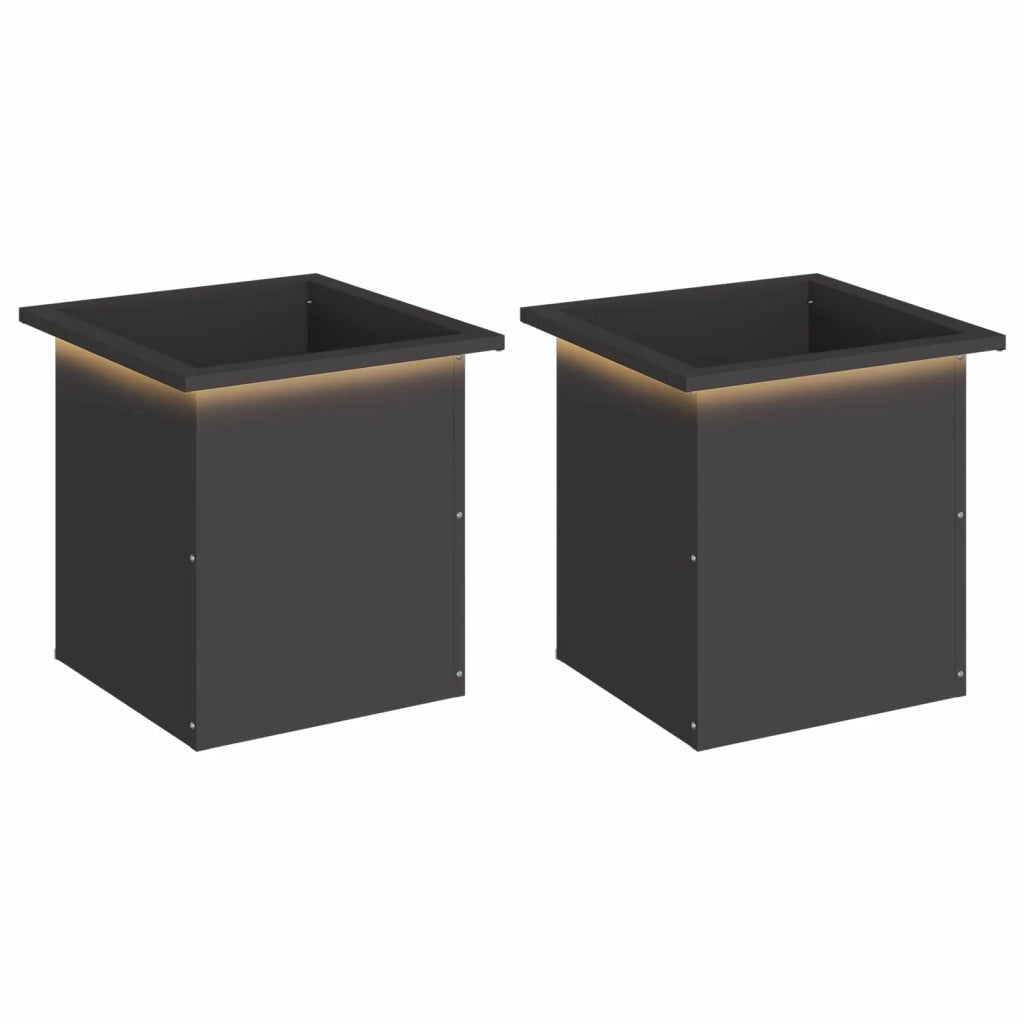 Fioriera da giardino con LED 2 pz Nero 40 x 40 x 40 cm Acciaio 8008127