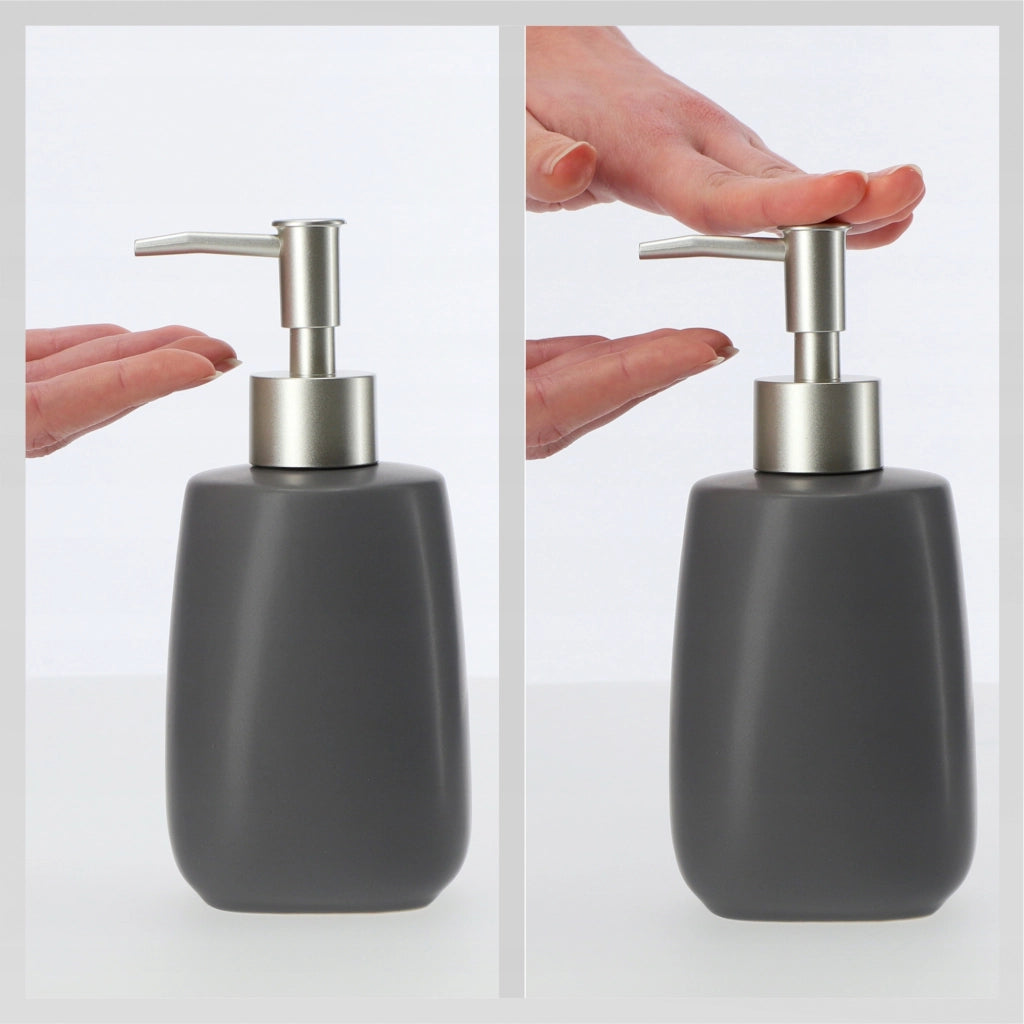 Dispenser di sapone liquido KADAX, contenitore da 400 ml in ceramica grigia, 2 pezzi.
