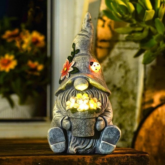 Tuinkabouter solare per decorazione esterna e giardino - Lampade da fiore a energia solare - Regali di decorazione per donne e uomini - Regalo di compleanno per giardino, balcone e terrazzo