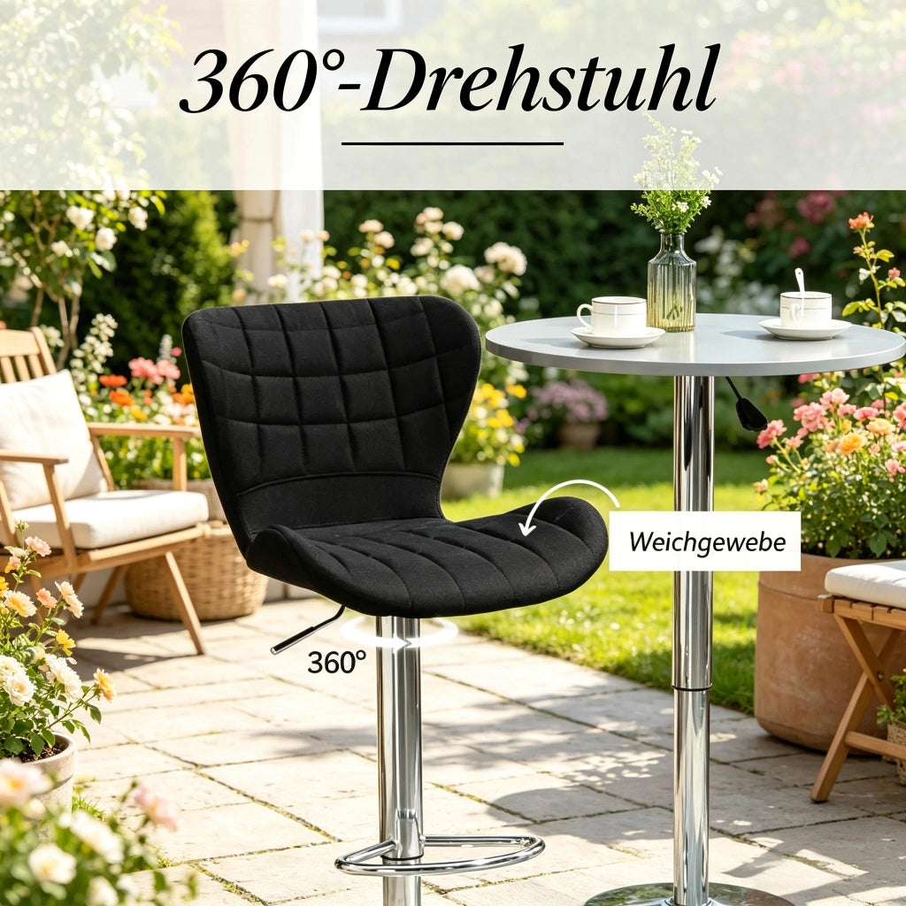 Sgabello da bar girevole set di 2 con altezza regolabile schienale ergonomico e poggiapiedi in lino nero