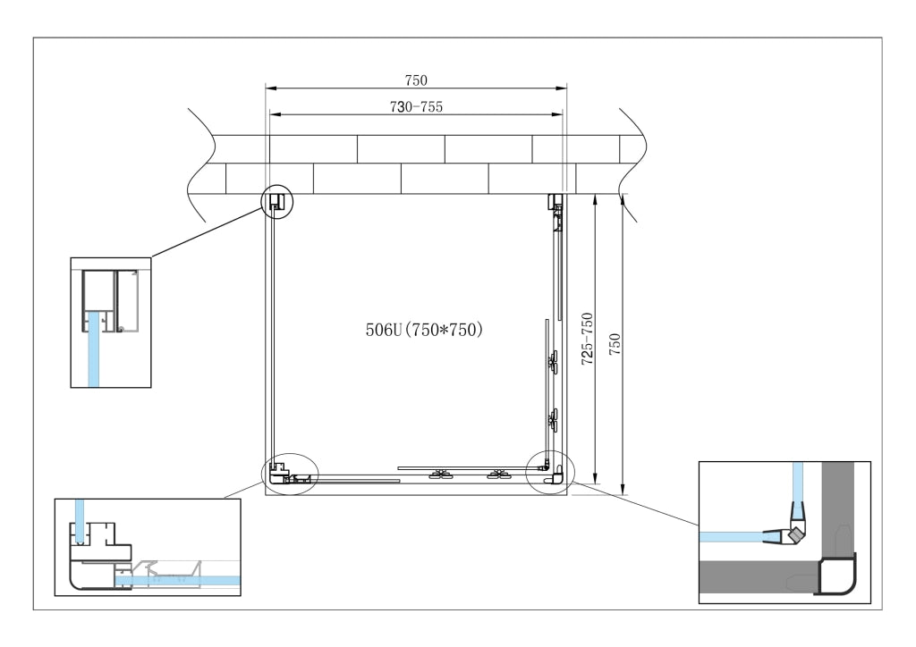 Box Cabina Doccia 3 Lati Vetro Fisso Laterale + Due Lati Scorrevoli Vetro 6 mm H 190 cm 75x75x75
