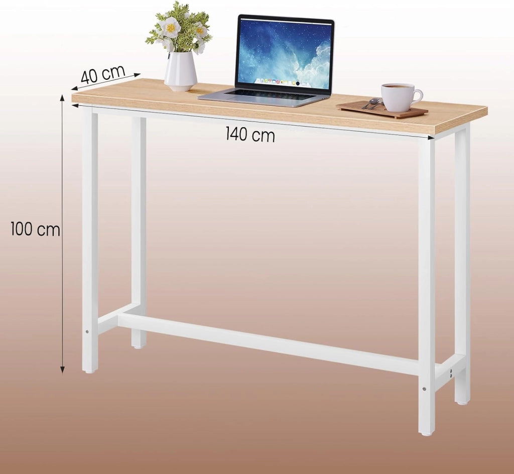 Tavolo da Bar Rettangolare Alto Tavolino per Cucina in Metallo Legno 140x40x100 cm