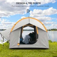 Tenda per Auto Impermeabile a 3 Porte in Poliestere, PE e Fibra di Vetro, 239x210x210 cm, Grigio e Arancione