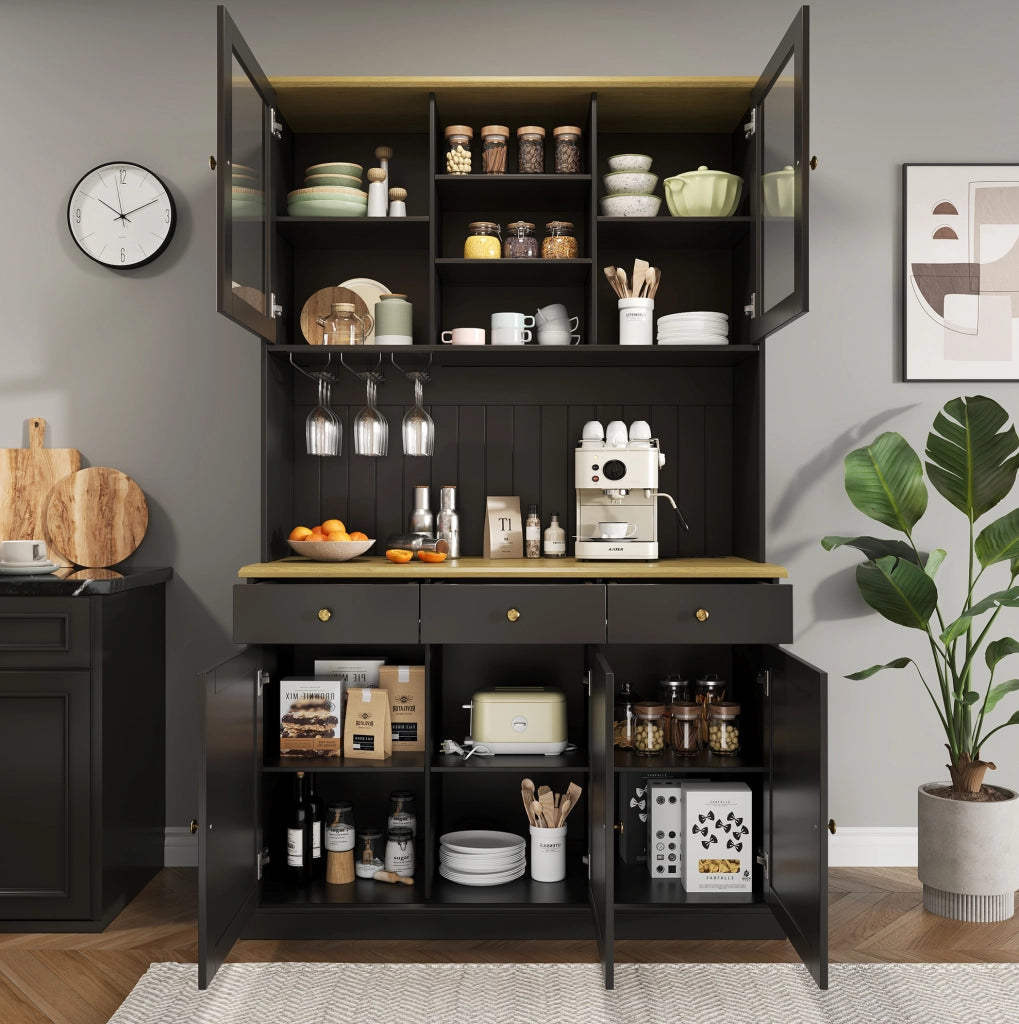 Credenza buffet alta con ante in vetro; cassetto e vano chiuso 120x40x191 cm; nero