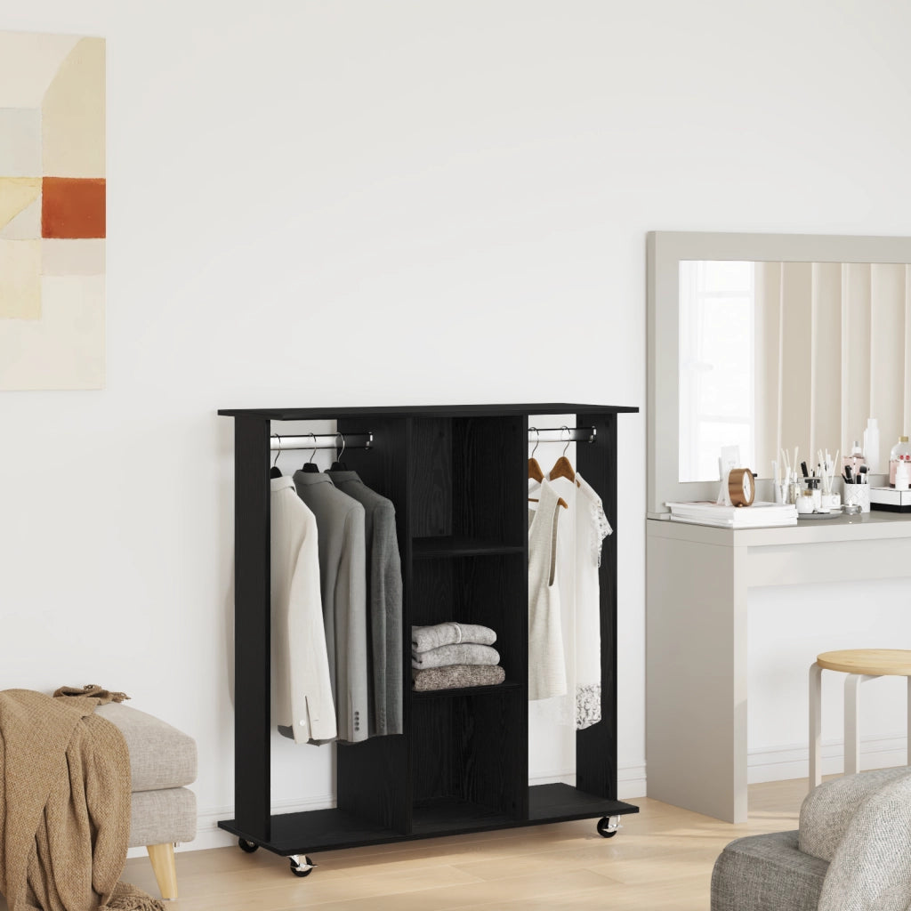 Armadio con ruote in rovere nero 102x38x110 cm in legno ingegnerizzato