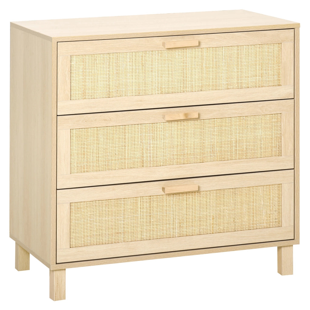 Com¨° 3 Cassetti Cannage in Rattan ¨C zephmum ¨C MDF Effetto Legno Chiaro 80x40x80 cm