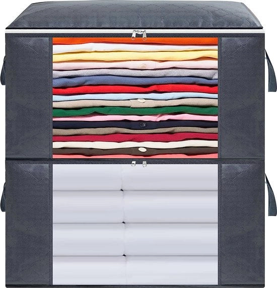 2 pezzi, coperta da letto pieghevole, contenitori di stoccaggio con manico robusto per coperte da letto, abiti, coperte, cuscini, trapunte (grigio)