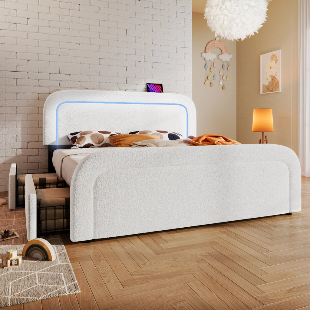letto imbottito sherpa bianco 140x200 cm