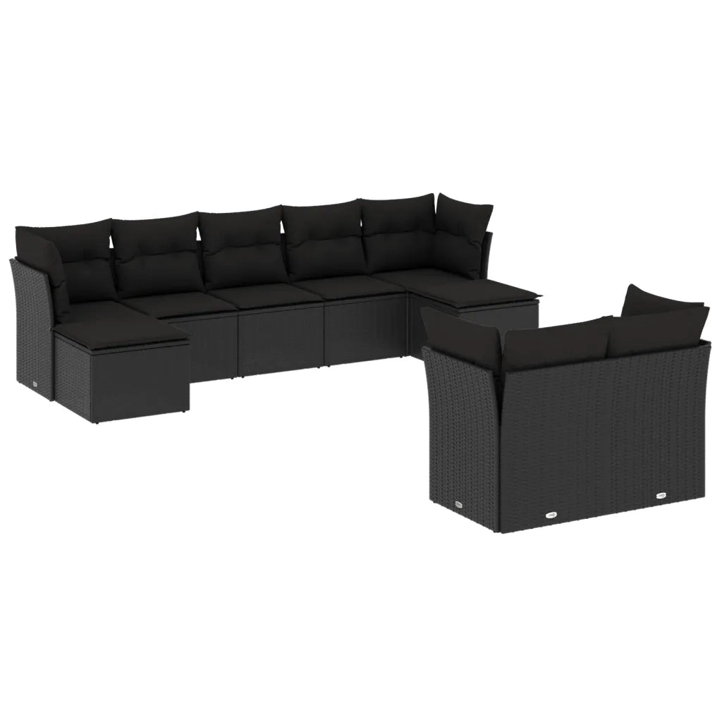 Set Divani da Giardino 9 pz con Cuscini Nero in Polyrattan 3250144