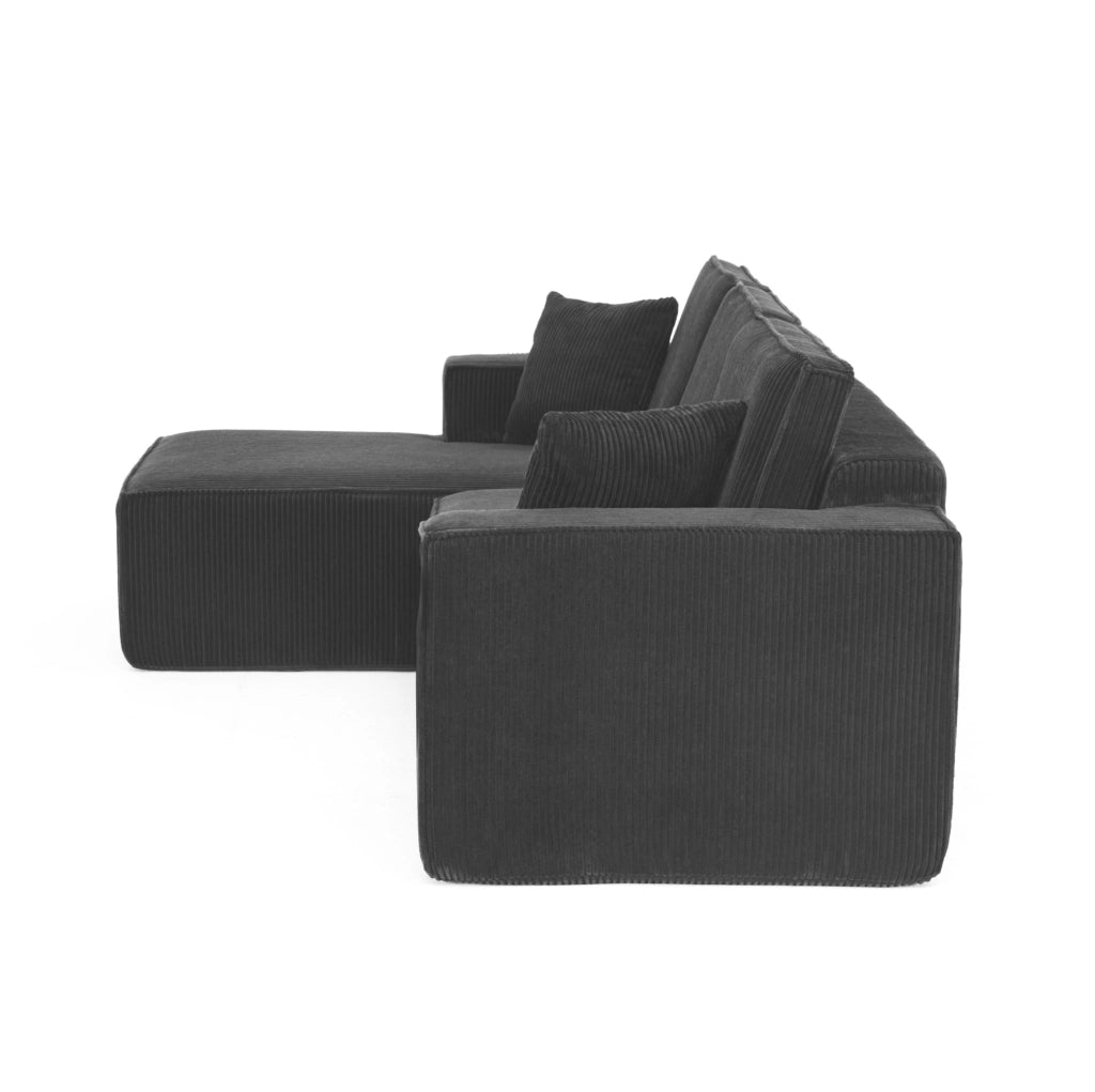 Divano angolare modulare a L; 2 posti con chaise longue; 235 x 128 x 60 cm; velluto a coste nero